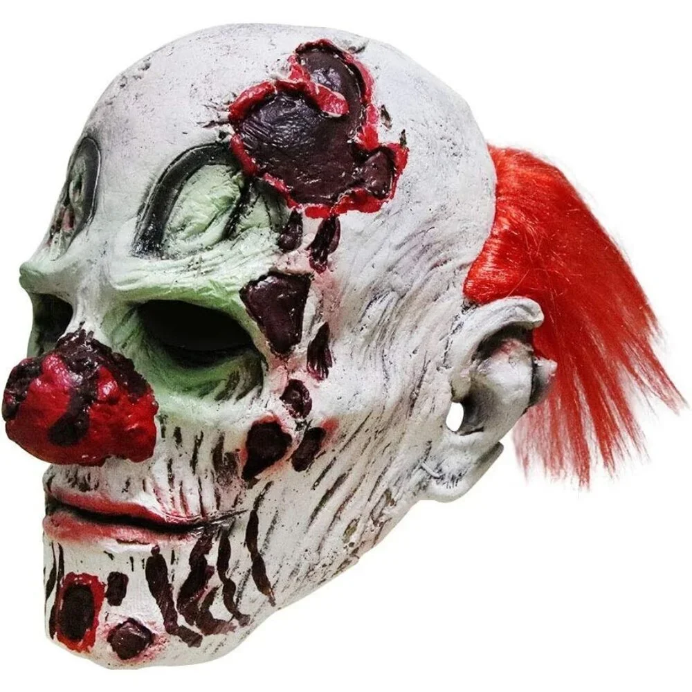 🆕White Scary Evil Clown Mask Horror Face Zombie Costume